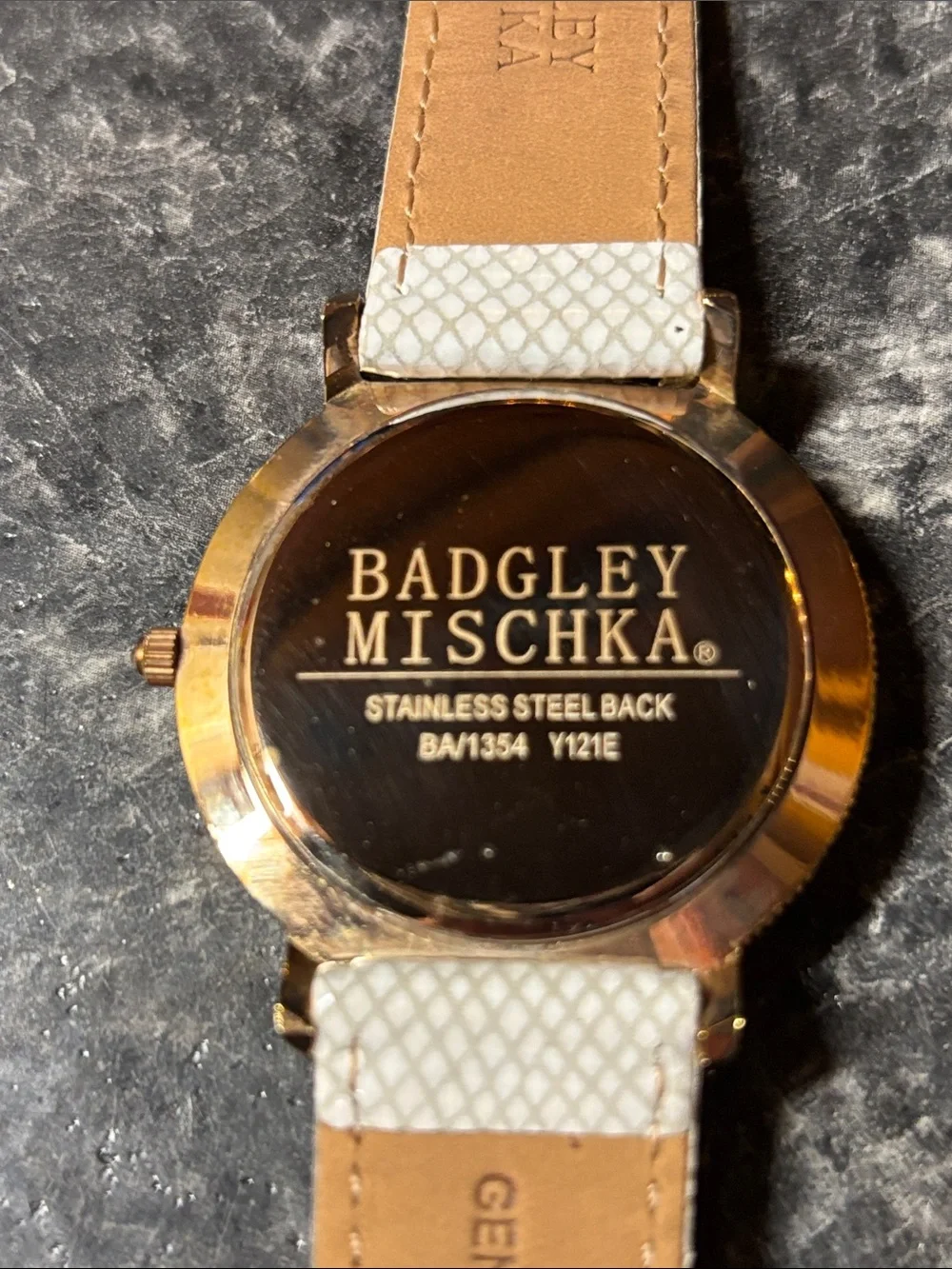 Badgley Mischka Women's White and Rose Gold Crystal Watch